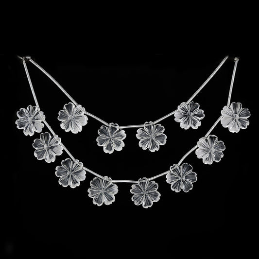 4 pc Natural Crystal Quartz Carved Flower shape Briolette Side Drill Beads ,Crystal Quartz Flower Shape Gemstone beads , clear quartz flower