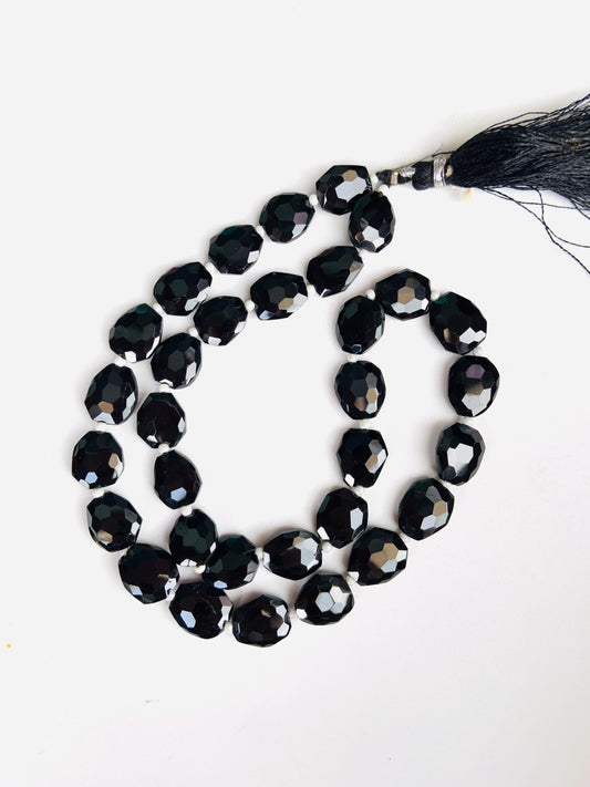 Natural Black Spinel Faceted Freeform Nugget Beads | Center Drill Gemstones