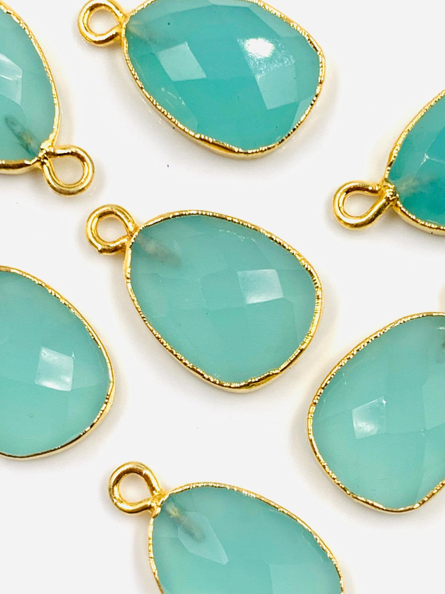 7 Pieces Natural Aqua Chalcedony Faceted Free form Shape Gemstone Gold Bezel Connector Jewelry Making Size 10X14mm Connectors for pendent