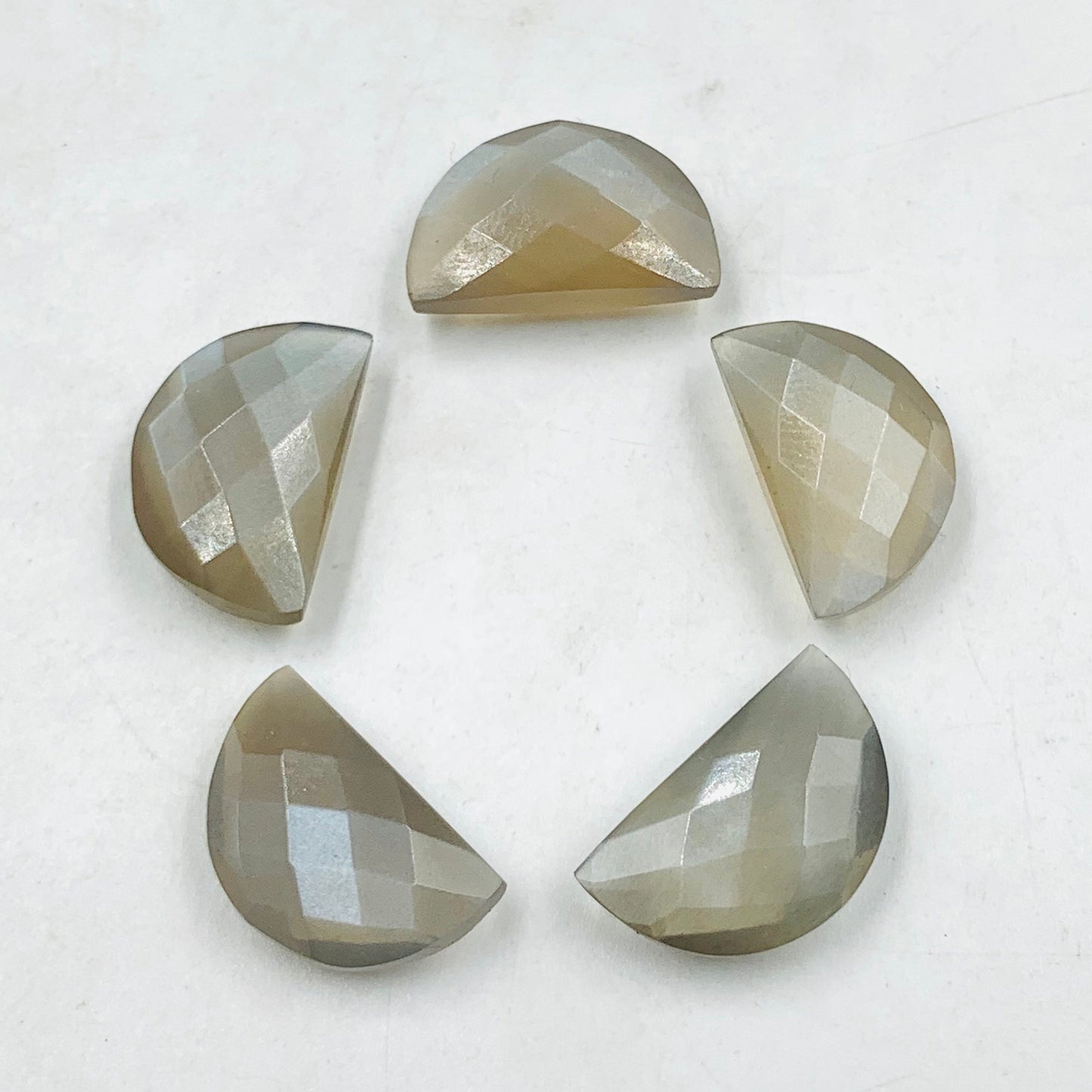 Natural Gray Moonstone Gemstone Beads, Faceted Half Moon "D Shape Beads, Carving Gemstone, Size 11x16 mm, Loose Beads For Jewelry making