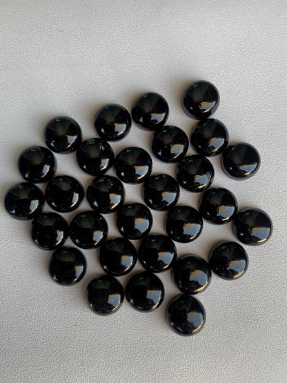 Natural Black Tourmaline Smooth Round Gemstone Cabochon, CALIBRATED Loose Stone Cab, Round Jewelry Making Cabochon Semi Precious Cabochons