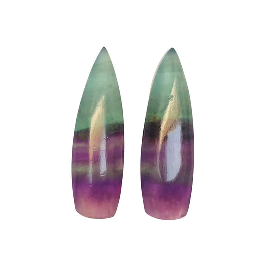 Natural Multi Fluorite Smooth Long Trillion Shape Gemstone, Matching Pair, Earring making gemstone, Jewelry making gemstone Size 10mm X 33mm