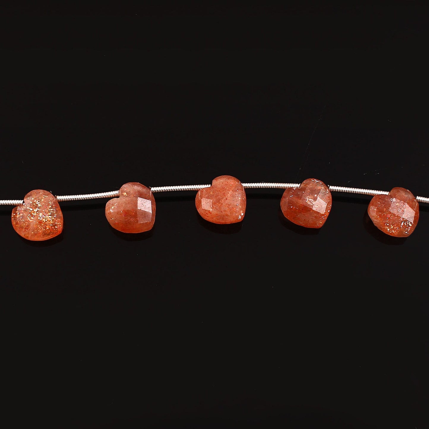Handmade Orange Orange Sunstone 10mm Heart Beaded Healing Necklace For Mother, Natural Faceted Sunstone Gemstone Necklace BBI303