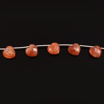 Handmade Orange Orange Sunstone 10mm Heart Beaded Healing Necklace For Mother, Natural Faceted Sunstone Gemstone Necklace BBI303