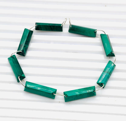 Natural Malachite Baguette Beads – Step Cut Faceted Gemstones 20x6x4mm Both Side Face Drill