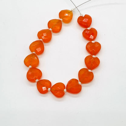 14 pcs Carnelian Faceted Heart Gemstone Beads 10mm Hand-Carved Briolettes for Jewelry