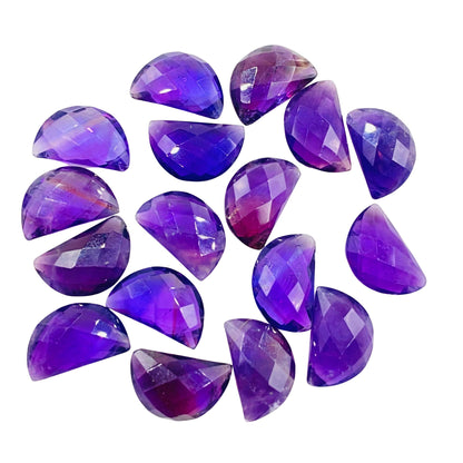 2 Pieces Natural Amethyst Gemstone, Faceted Half Moon D - Shape Gemstone, Earring Components, Size 10x16mm , Loose Stone Beads, SKU-BBI212