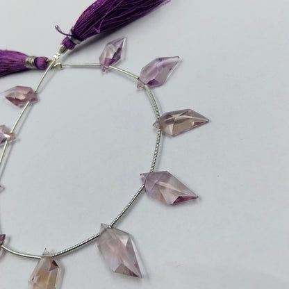 Natural Amethyst & Ametrine Spindle Cut Beads - Faceted Gemstone 10 Pcs