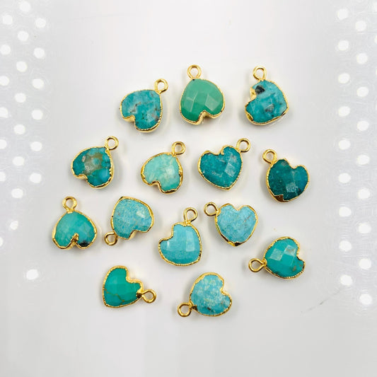 10 Pieces Natural Arizona Turquoise Faceted Heart Shape Gemstone Gold Bezel Connector Jewelry Making Size 10mm Connectors for pendent