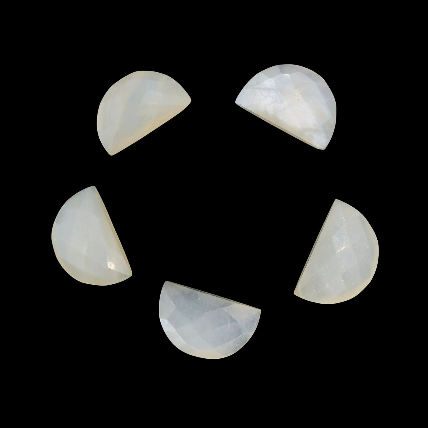 2 Pieces Natural White Moonstone Faceted Semi Circle Shape Gemstone, Hand Carved Fancy Briolette, Loose Stone, Jewelry Making, SKU-BBI238