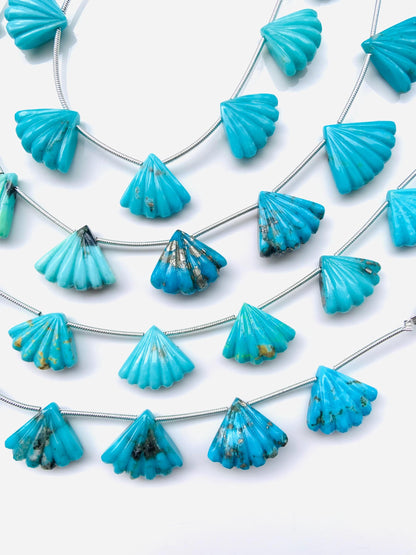 10 Pcs Arizona Turquoise Carved Fan Briolette Beads 12x16mm–13x17mm