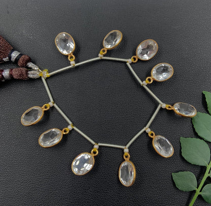 10 Pieces Natural Crystal Faceted Oval Shape Gemstone Gold Bezel Connector Jewelry Making Cut stone Semi Precious Cutstone Size 7x9mm