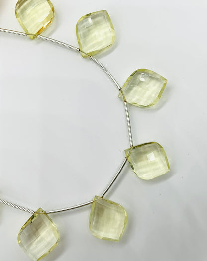 10 Pieces Natural Lemon Quartz Carved Fancy Cut Shape Gemstone Briolette Side Drill Beads Line | Faceted Gemstone Beads BBI1074