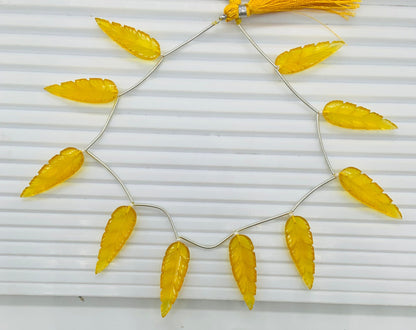 Yellow Onyx Leaf Briolette Beads 30x10x4mm – Carved Gemstones