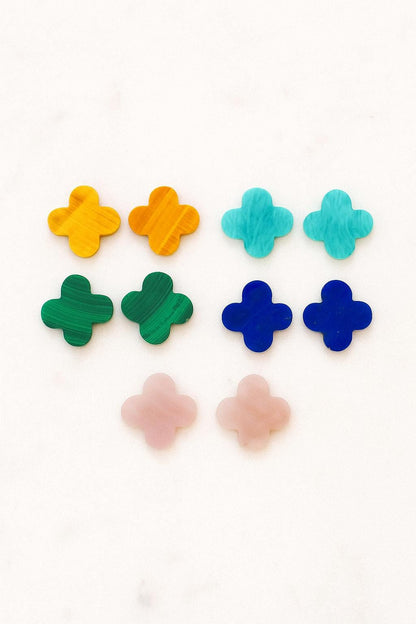 1 Pair Mix Gemstone four leaf Shape Clover beads Size 12mm Natural Malachite/ lapis lazuli /Amazonite/tiger eye/Pink MOP clover of charm