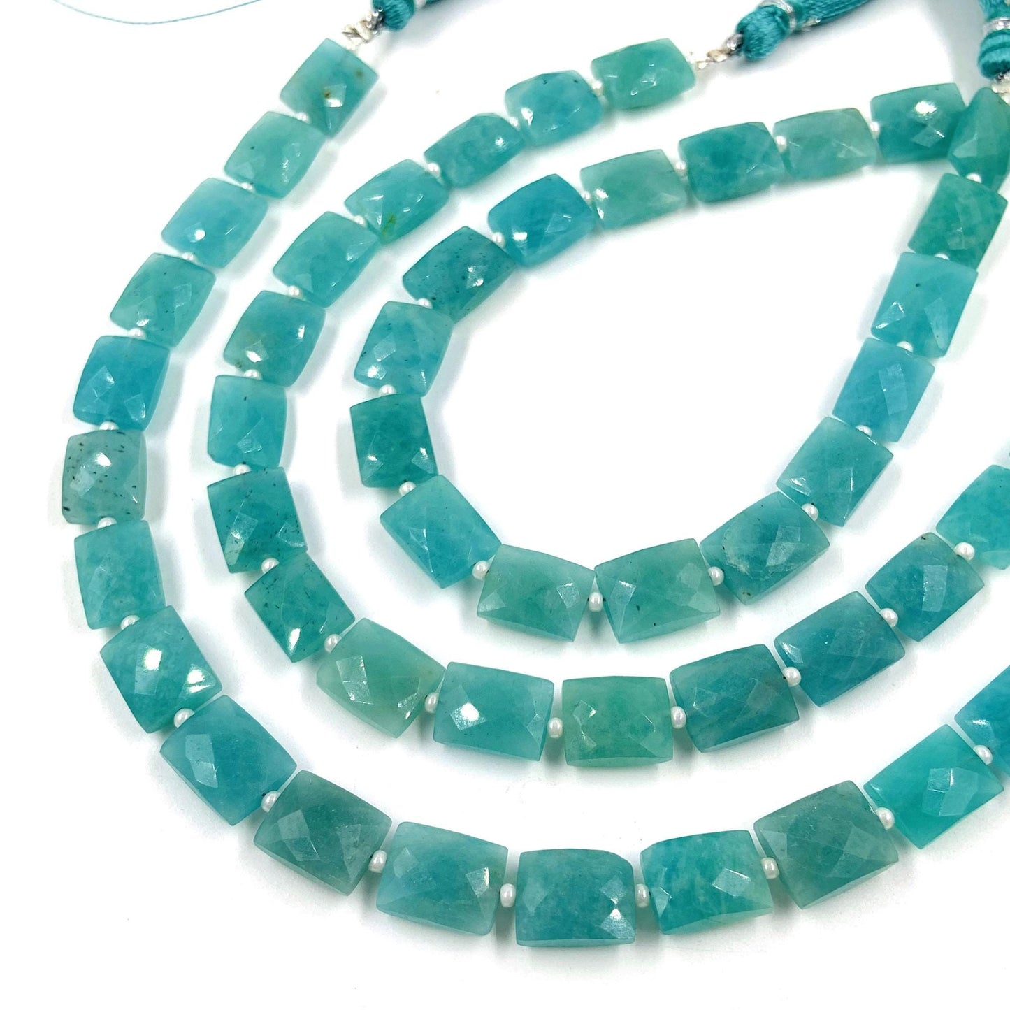 Natural Amazonite Rectangle faceted Center Drill Briolette Gemstone, Amazonite Chicklet Shape beads for Jewelry, 8 Inch Strand Size 8x10x5mm