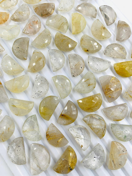 2 Pieces Natural Golden rutile gemstone, Half Moon D - shape gemstone, Earring Components natural gemstone, Half moon gemstone, size 10x16mm