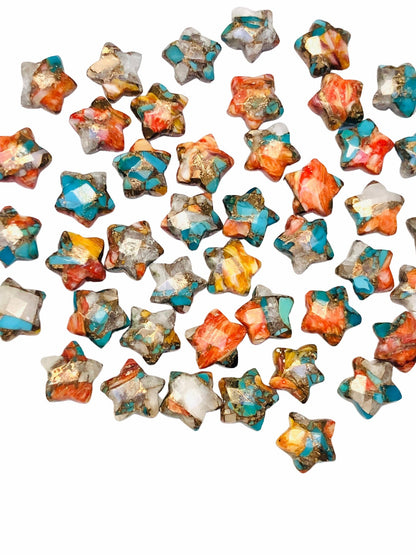 2 Pieces Spiny Oyster Copper Turquoise Faceted Star Shape Gemstone, Size 10mm, Loose Gemstone For Jewelry Making, SKU-BBI135