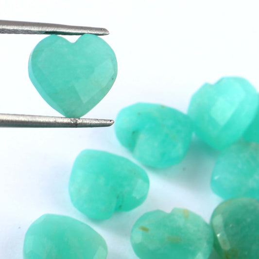 Natural Amazonite Hand Carved Heart Shape Loose Gemstone Beads , Carved Heart Shape Gemstone Briolettes ,Loose Gemstone Beads , 10mm BBI325