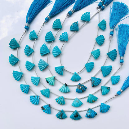 10 Pcs Arizona Turquoise Carved Fan Briolette Beads 12x16mm–13x17mm