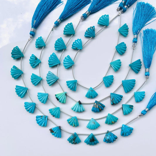 10 Pcs Arizona Turquoise Carved Fan Briolette Beads 12x16mm–13x17mm