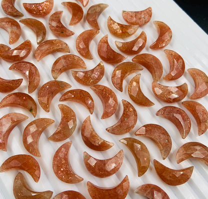 2 Pieces Natural Orange Sunstone Faceted Moon Shape Gemstone, carving Moon Gemstone, Size 7x16mm, Jewelry Making,