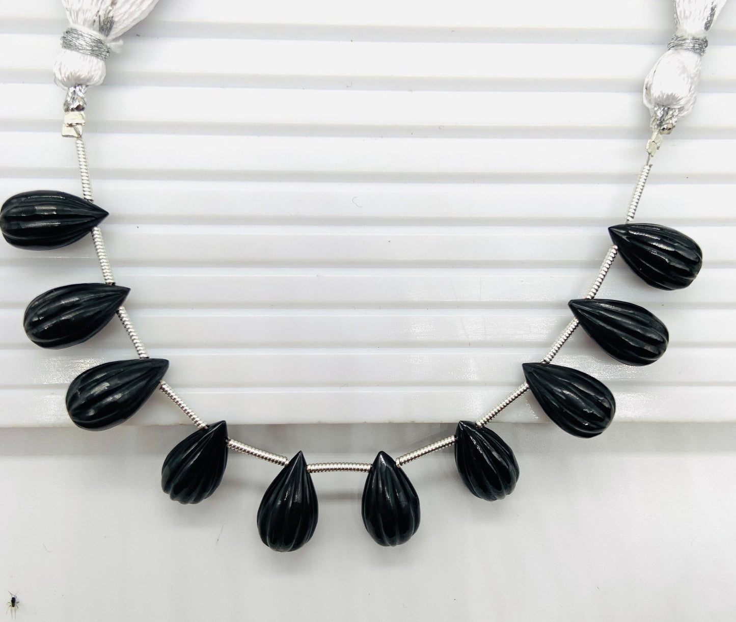 Natural  Black Onyx Teardrop Beads 14x8mm – 10pcs Carved Faceted Drops Briolette