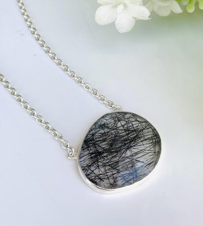 Rosecut Black Rutile Necklace – Vermeil Gold Jewelry