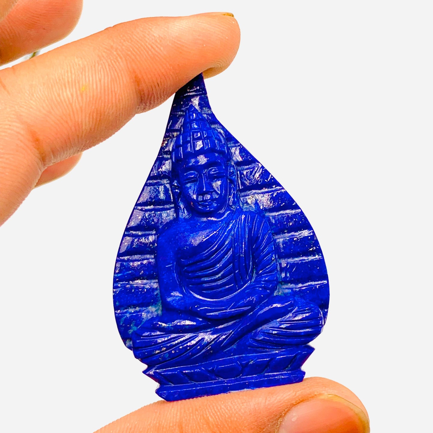 Natural Lapis Lazuli Buddha Hand Carved Gemstone Statue