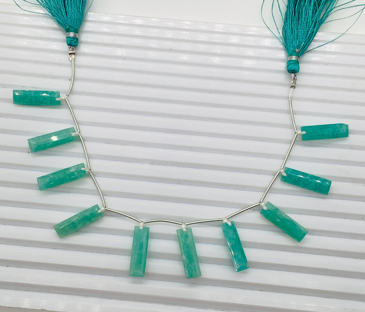 10 Pieces Natural Amazonite Baguette Step cut Faceted Gemstone beads Size 20X6X4mm Gift for her and Jewelry making BBI1140