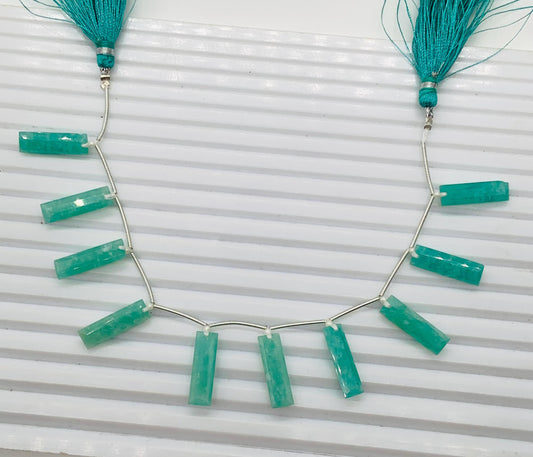 10 Pieces Natural Amazonite Baguette Step cut Faceted Gemstone beads Size 20X6X4mm Gift for her and Jewelry making BBI1140