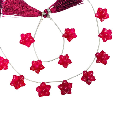 4 Pieces Beautiful Red Wine Quartzite Carved Flower Shape Briolette Side Drill Beads handmade Carved gemstone Size-16X16X4mm