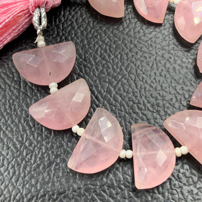 10 pcs Natural Rose Quartz straight drill D shape (half moon ) briolette faceted Quartz Gemstone size 10X16mm handmade gemstone for jewelry