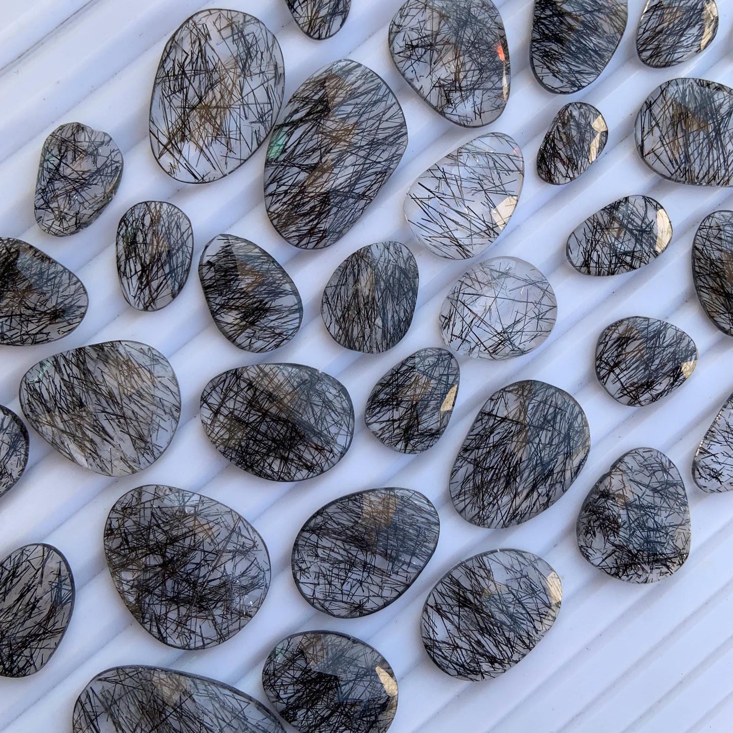 10 Pieces Natural Black Rutile Rose Cut Slices Cabochon Faceted Rose Cut Flat Back Cabochons, Rose Cut Loose Gemstone, Black Rutile Slices