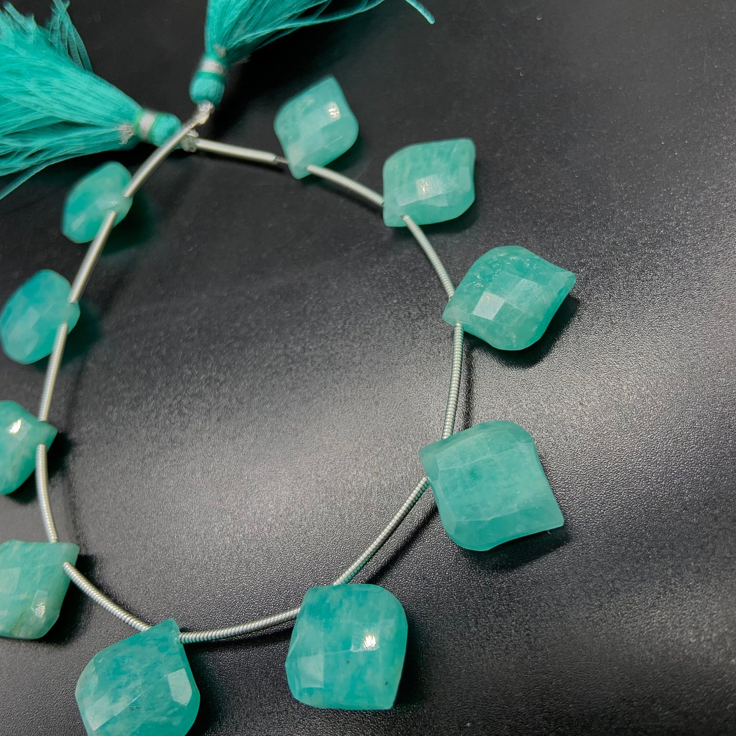 10 Pieces Natural Amazonite Carved Fancy Cut Shape Gemstone Briolette Side Drill Beads Line | Faceted Gemstone Beads. BBI1010
