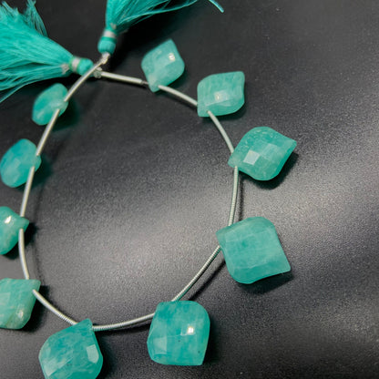 10 Pieces Natural Amazonite Carved Fancy Cut Shape Gemstone Briolette Side Drill Beads Line | Faceted Gemstone Beads. BBI1010