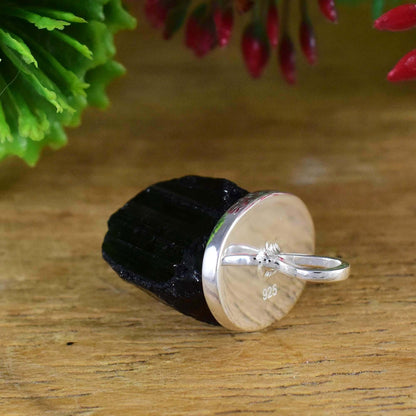 Raw Black Tourmaline Pendant, Sterling Silver Necklace, Birthstone Pendant For Her, Raw Black Crystal necklace, Chunky Pendant, P-0006