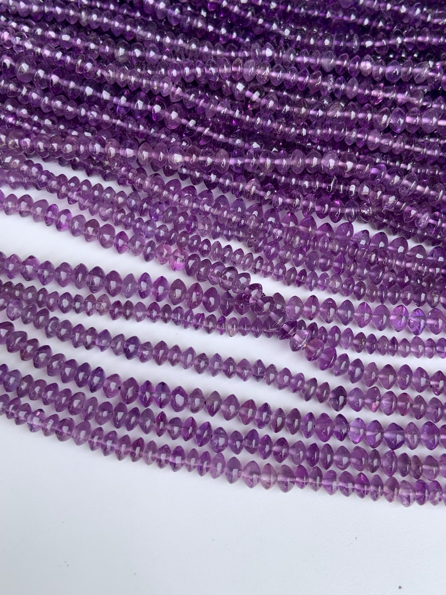 Natural Amethyst Smooth Rondelle Beads 13" Strand