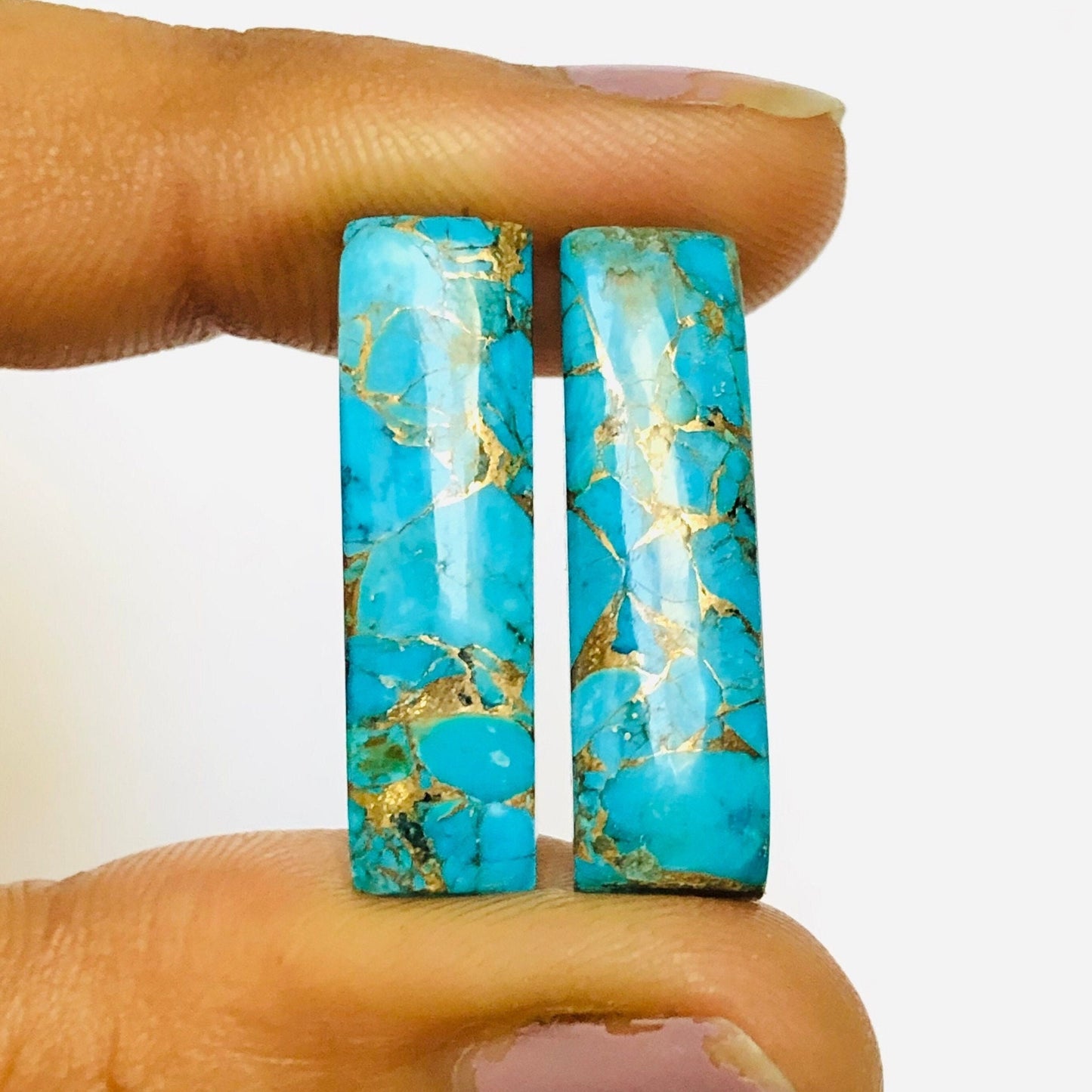 1 Pair Copper Turquoise Smooth Long Rectangle Shape Gemstone, Size 7x24mm, Matching Pair Briolette, Earring Making Gemstone , SKU - BBI983