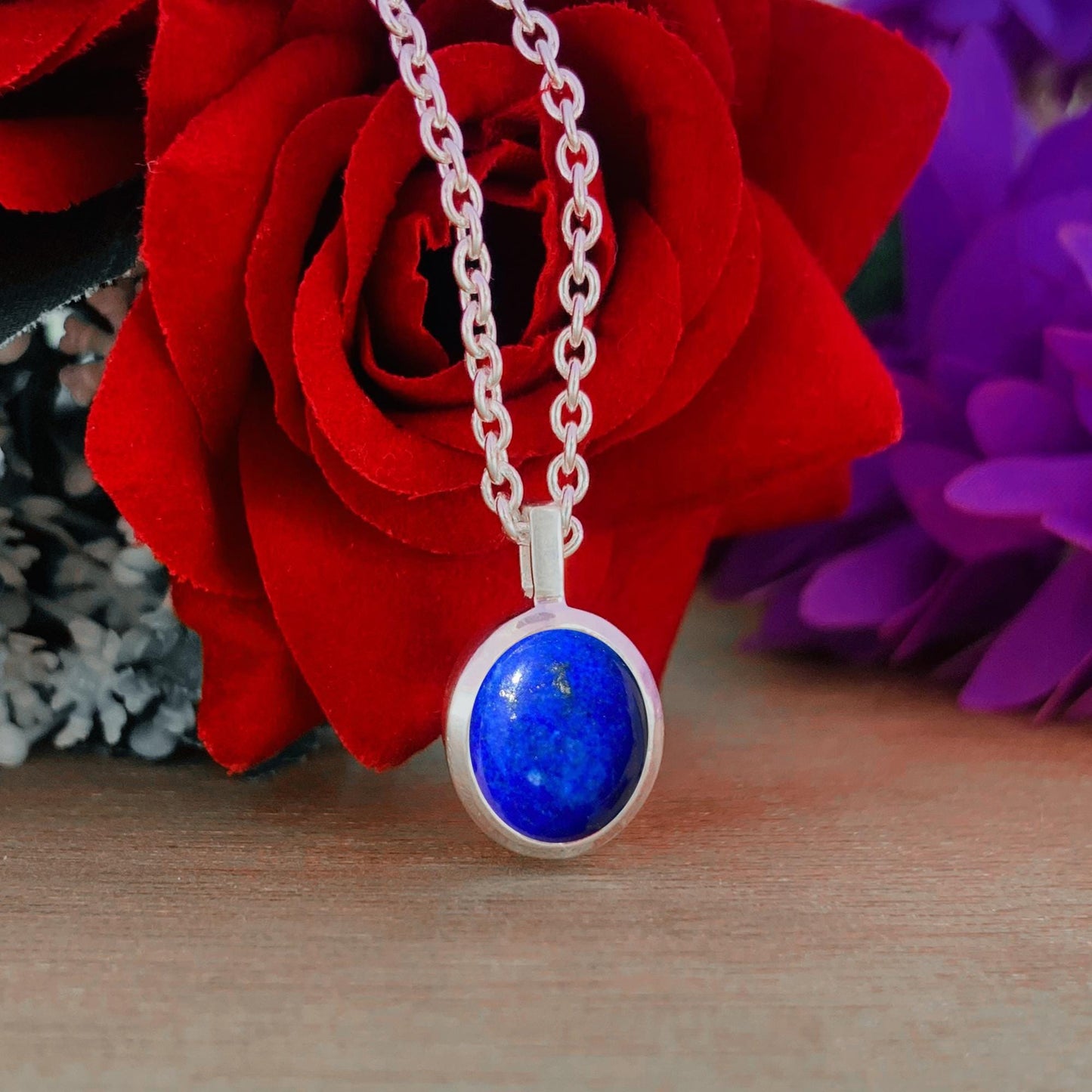 Lapis Lazuli Solitaire Necklace – Minimal Silver Gift for Her