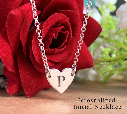 Silver Initial Necklace with Heart Pendant – Personalized Letter, Gold & Rose Gold, Gift for Her