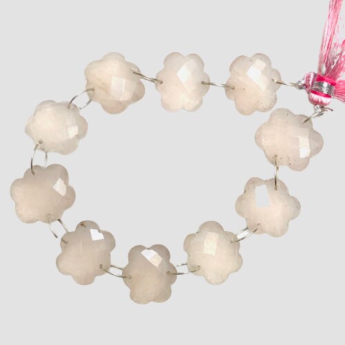 10 Pieces Natural Rose Quartz Faceted Double Drilled Gemstone Beads, Cloud Shape Gemstone, Hand Carved Gemstone Size 14x15x6mm BBI1125