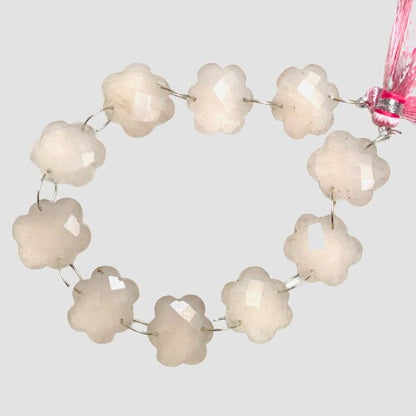 10 Pieces Natural Rose Quartz Faceted Double Drilled Gemstone Beads, Cloud Shape Gemstone, Hand Carved Gemstone Size 14x15x6mm BBI1125