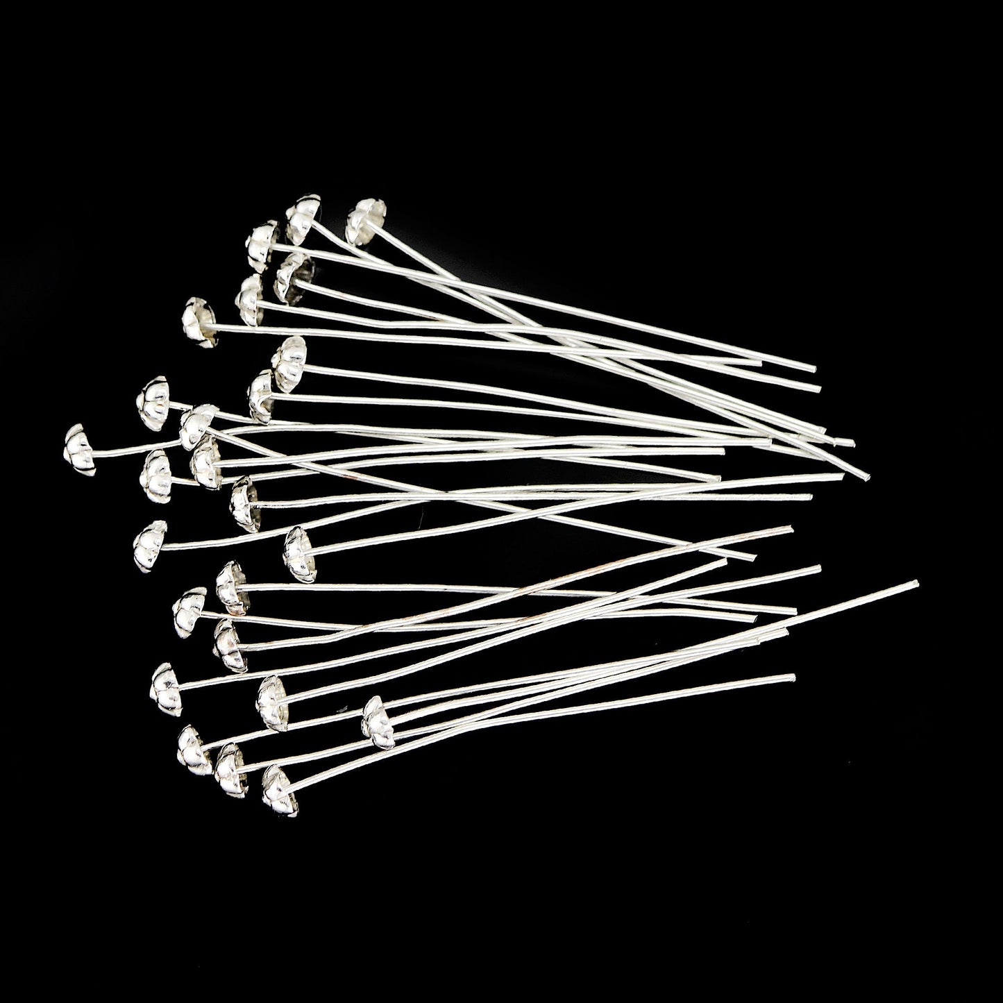 Silver-Plated Flower Headpins – 50 PCS 52mm Decorative Jewelry Findings