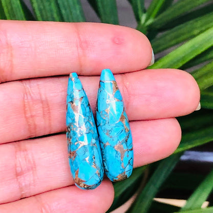 1 Pair Copper Turquoise Smooth Long Drop Gemstone, Size 9x30mm, Matching Pair Briolette, Earring Making Gemstone, SKU - BBI269