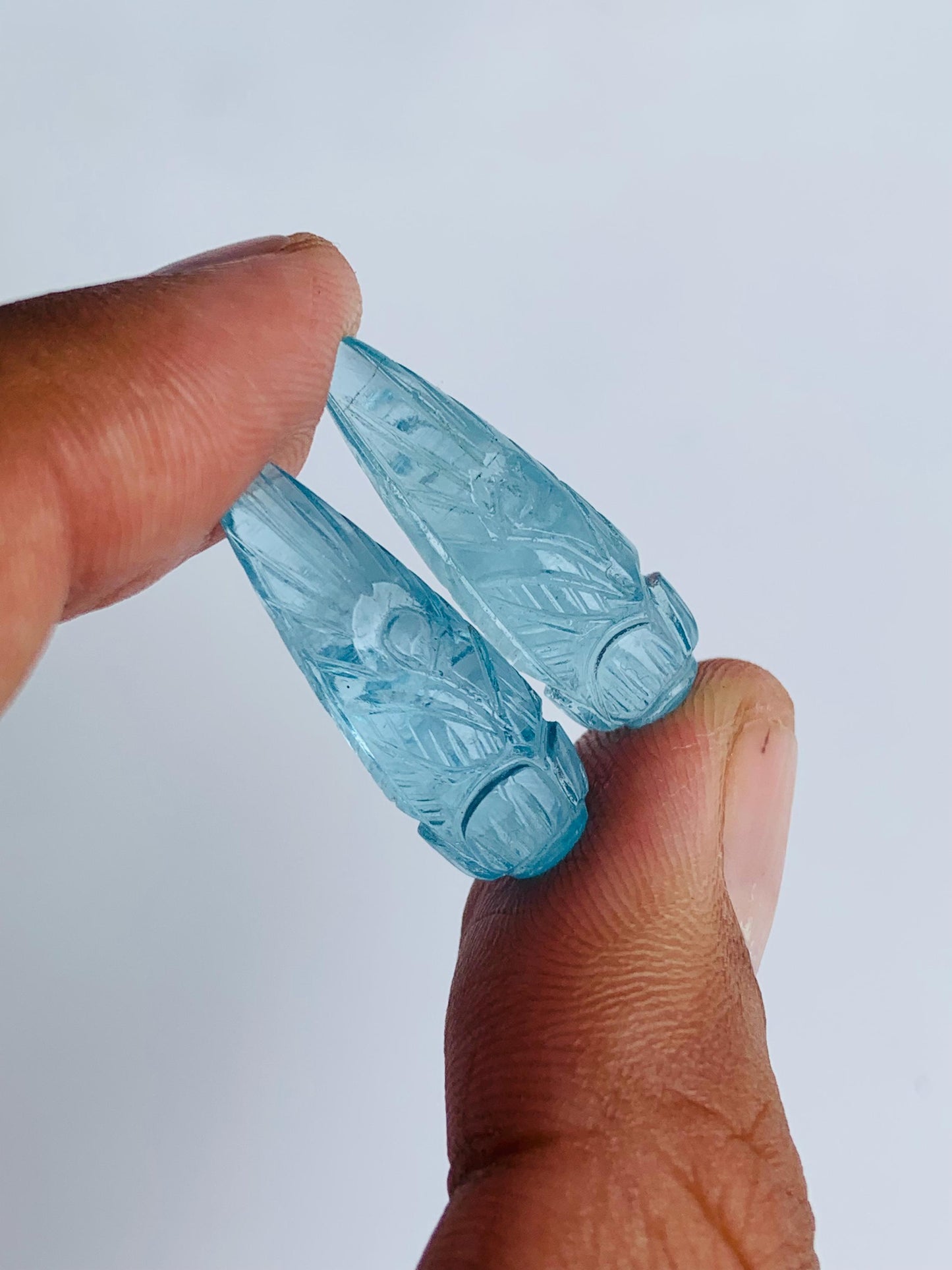 1 Pair Natural Aquamarine Hand Carved Drop Shape Briolette Beads, Handmade Matching Pair beads, Earring Making Gemstone Size - 9x26mm