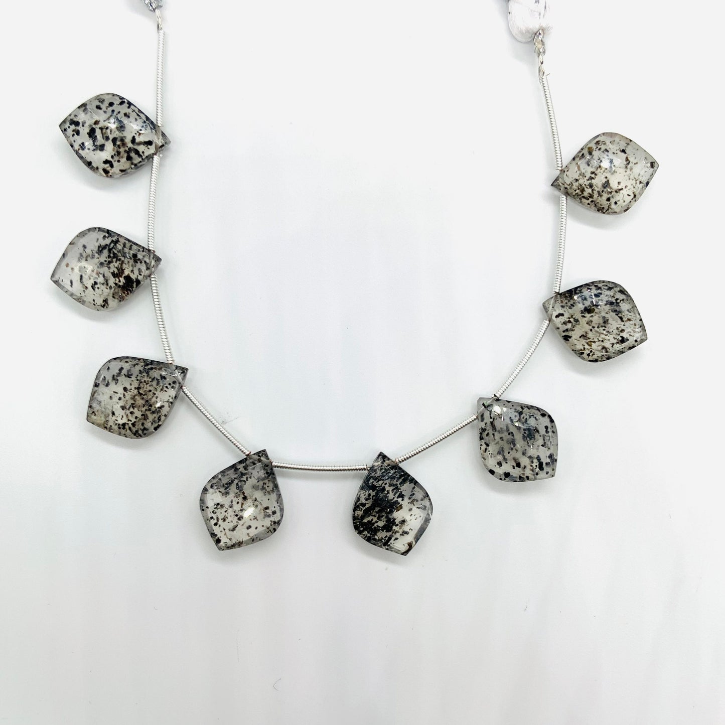 10 Pieces Natural Black Dot Quartz  Carved Fancy Cut Shape Gemstone Briolette Side Drill Beads Line | Faceted Gemstone Beads BBI963