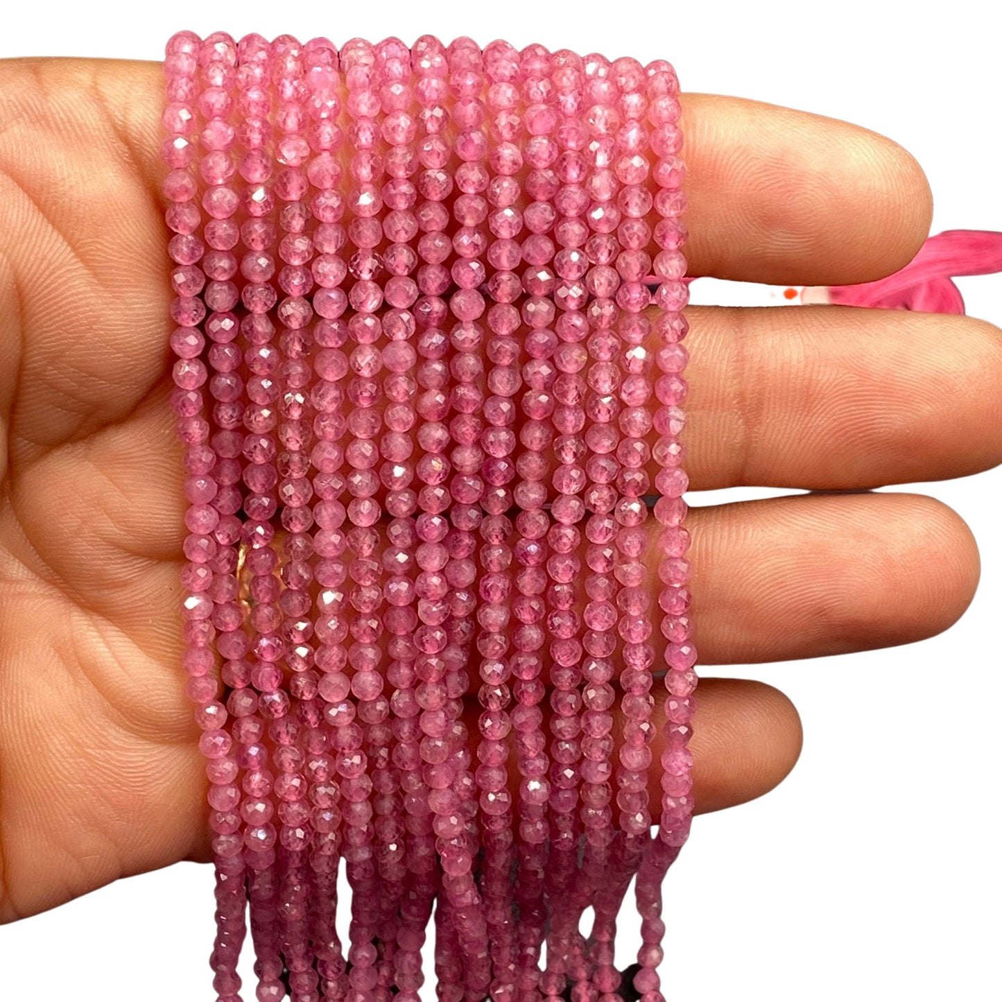 Natural Pink Tourmaline 3.5mm Faceted Round Beads
