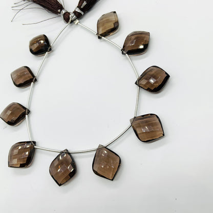10 Pieces Natural Smoky Quartz Carved Fancy Cut Shape Gemstone Briolette Side Drill Beads Line | Faceted Gemstone Beads. BBI1002