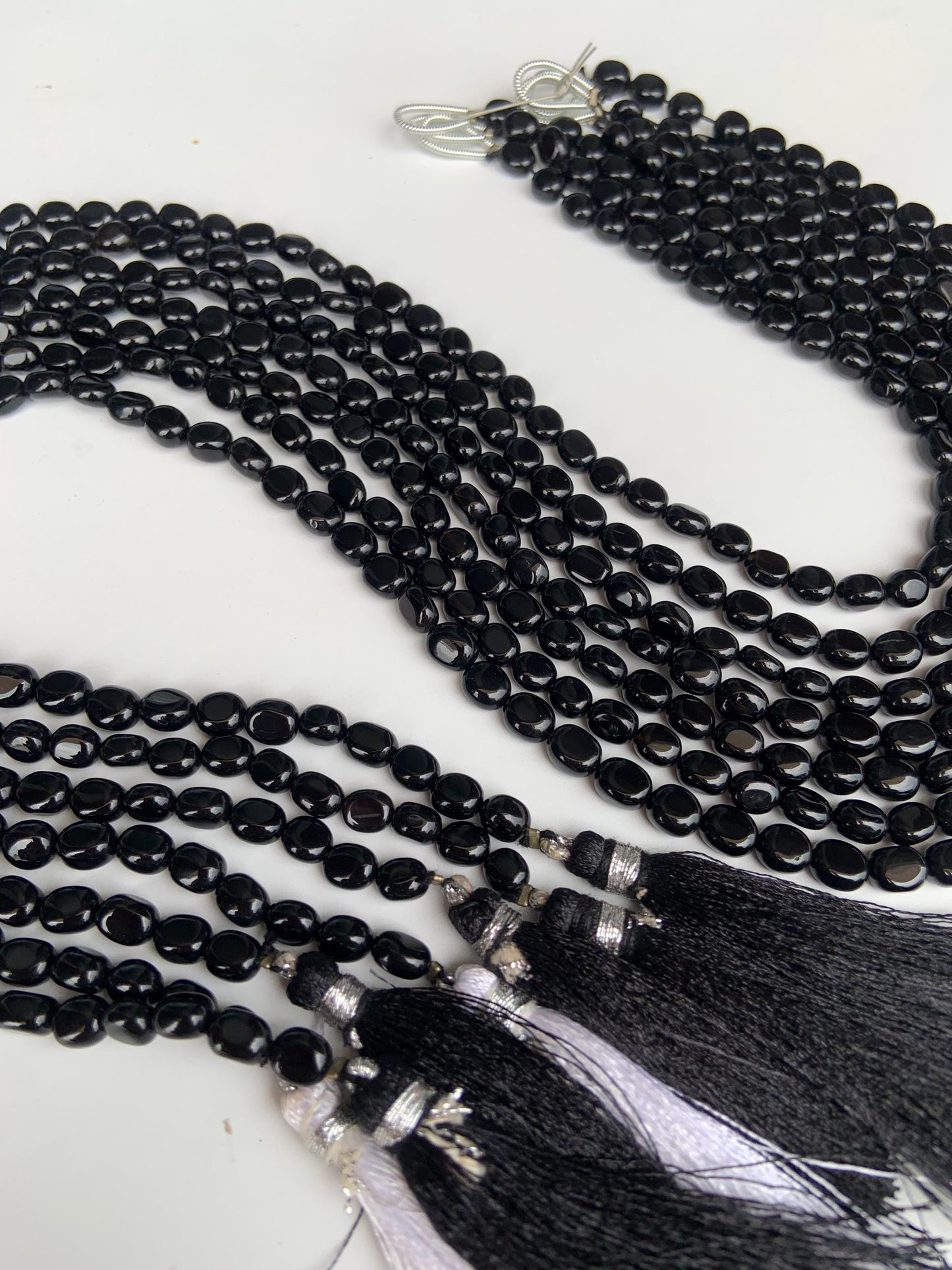 Natural Black Spinel Smooth Oval Nugget Beads Necklace